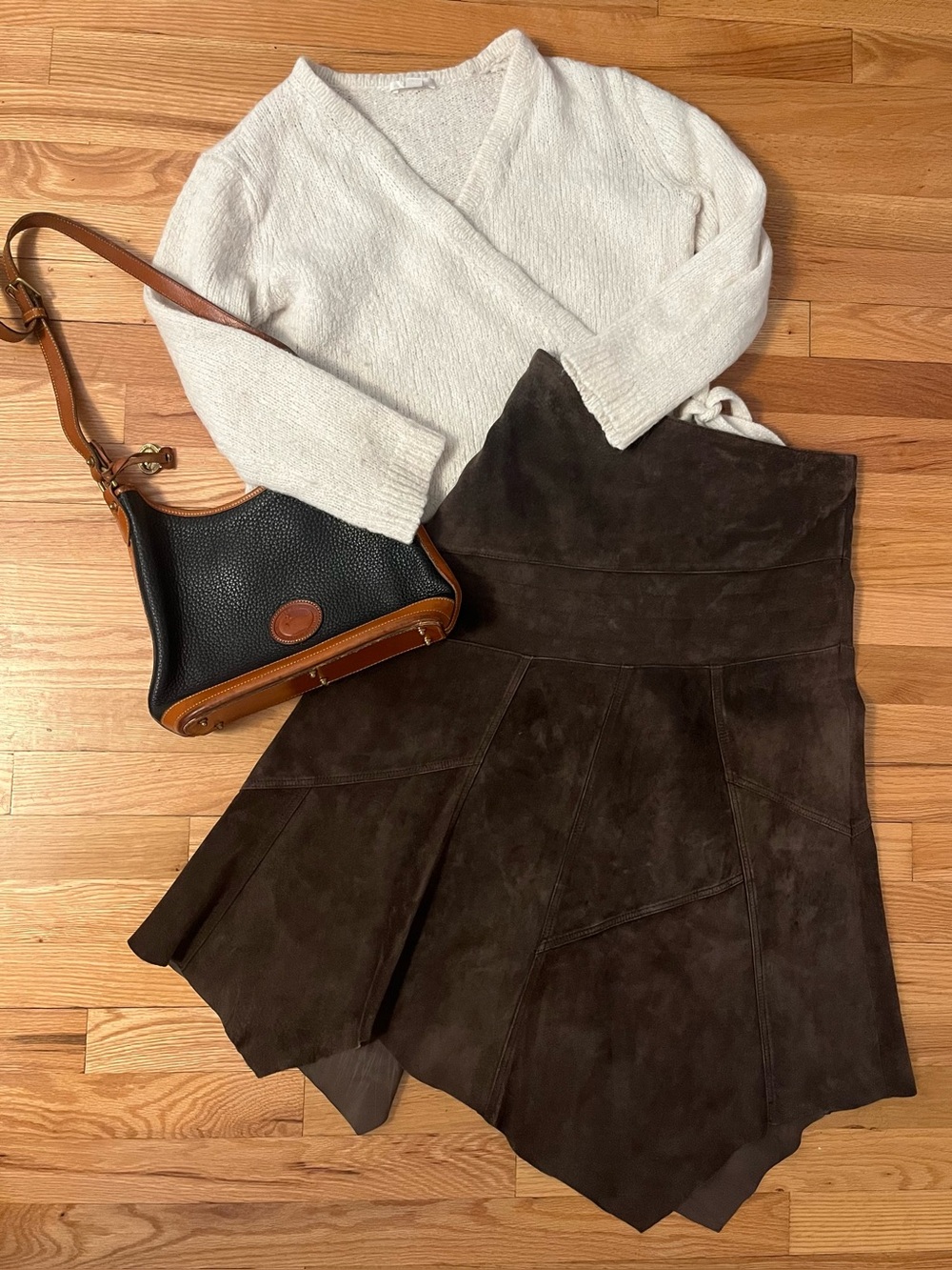 Simons Dark Brown Suede Asymmetrical Panel Skirt
